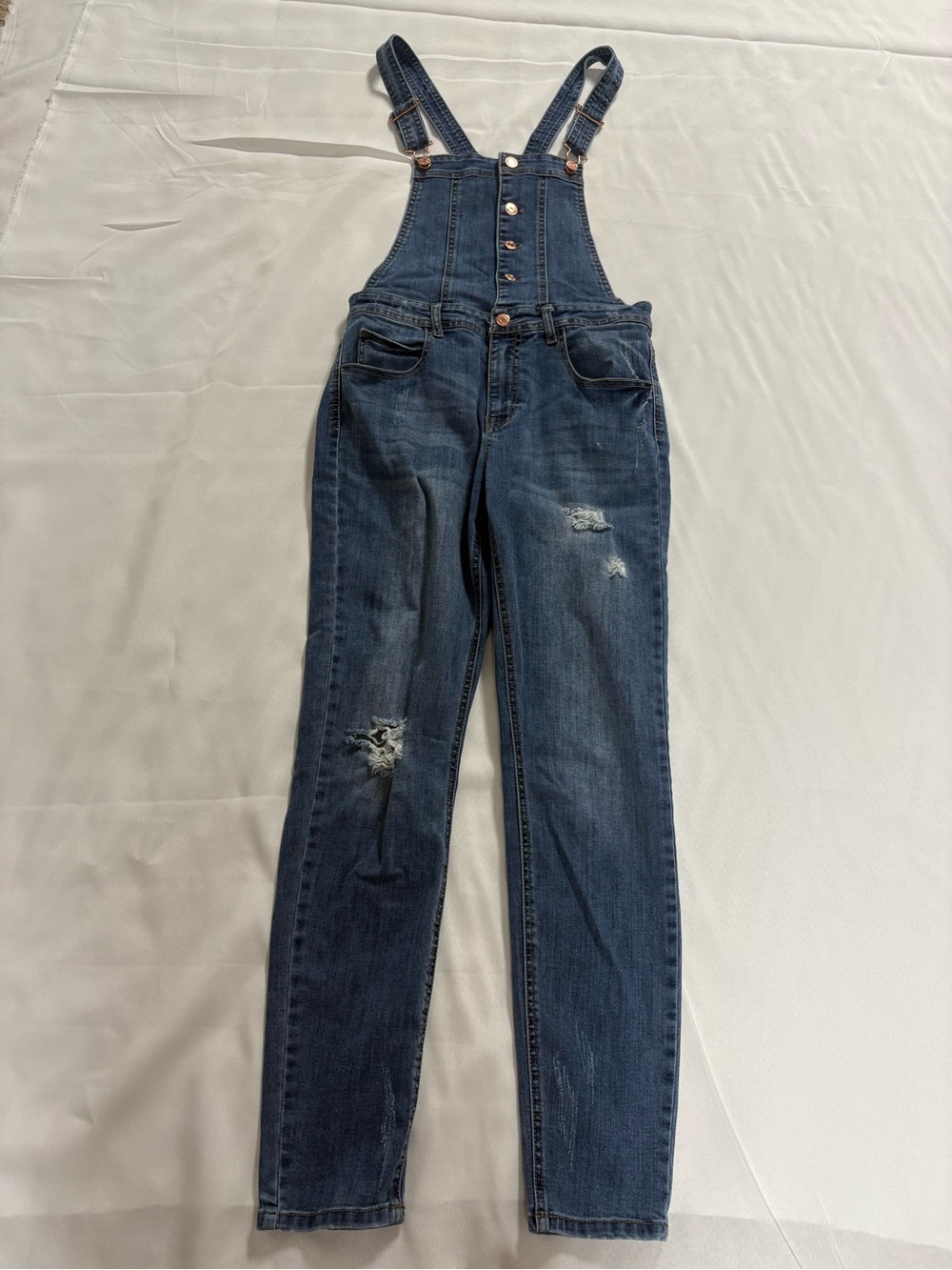 Guess Women's Dark Blue Distressed Denim Overalls